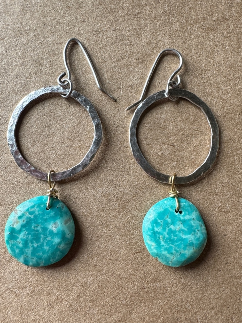 Turquoise Disk Drop Hoop Earrings - Women Jewelry